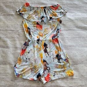 Molo Multicolor Horse Print Off-Shoulder One Piece, Size 134/140